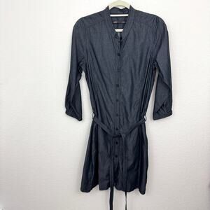Nau Womens Shirt Dress Mini Dress Size 6 Chambray Cotton Blend Belted Blue